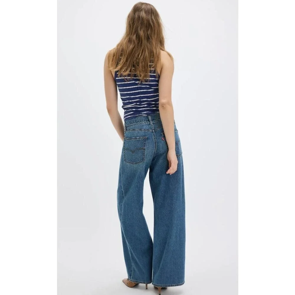 Levi's Anthropologie XL Straight Wide Leg Jeans Womens 24 Blue NWT High Rise Tie - Picture 3 of 5